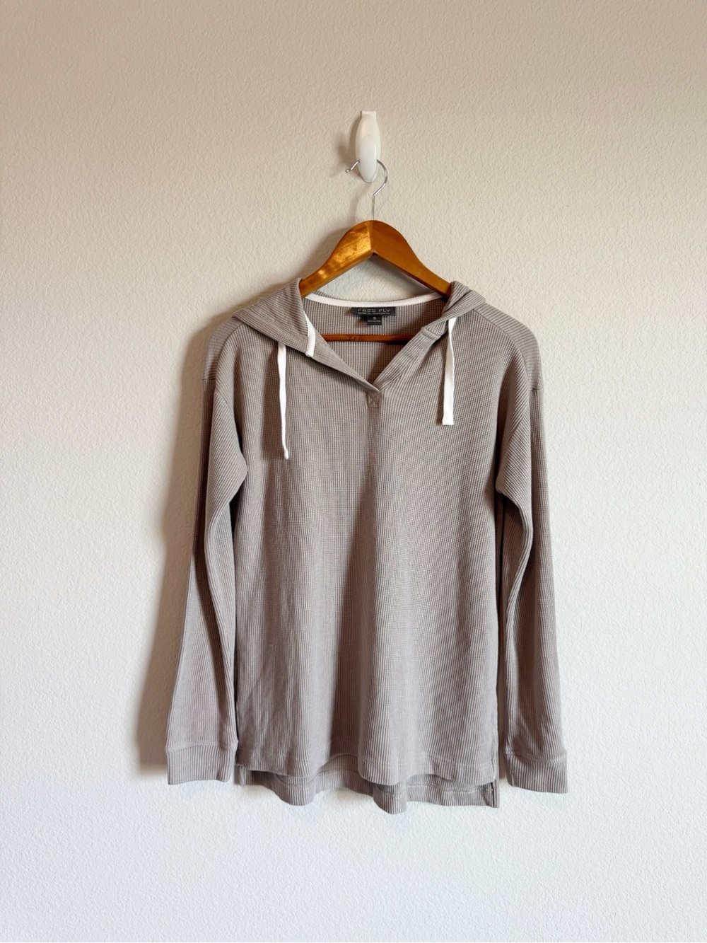 Free Fly Tan Taupe Bamboo Waffle Thermal Pullover Hoodie Top Size Small